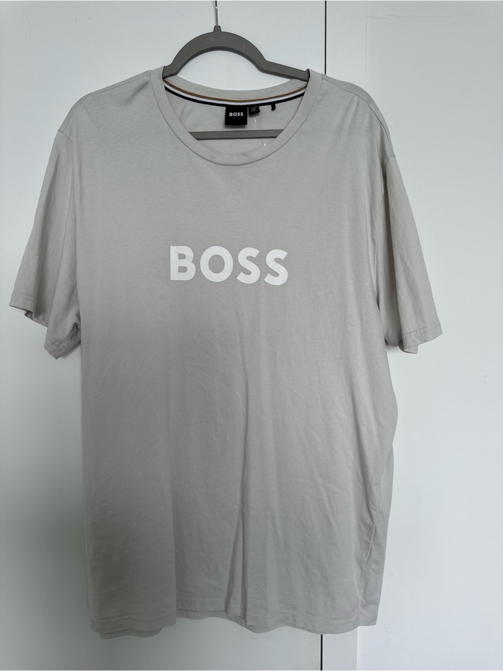 BOSS Light Gray Crew Neck T-Shirt with White Logo